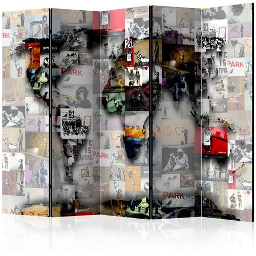  Paravan u 5 dijelova - Room divider – World map – Banksy 225x172 Cijene