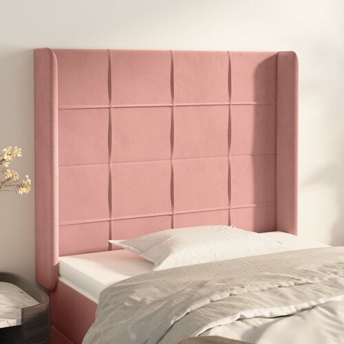 VidaXL Vzglavje z u&amp;scaron;esi roza 83x16x118/128 cm žamet Slike