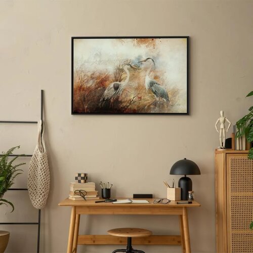  Slika - Herons on the Hunt (1 Part) Wide 90x60 U crnom drvenom okviru Slike