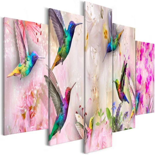  Slika - Colourful Hummingbirds (5 Parts) Wide Pink 100x50