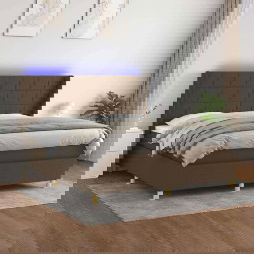  Box spring postelja z vzmetnico LED temno rjava 180x200cm blago, (20999272) Cene