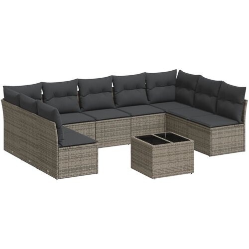  10-dijelni set vrtnih sofa od poliratana s jastucima sivi Slike