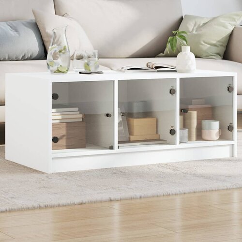 VidaXL Klubska mizica s steklenimi vrati bela 102x50x42 cm Slike