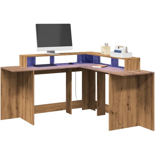 Furnova Pisalna miza z LED lučkami artisan hrast 152x152x91 cm inž. les, (22081908) Cene