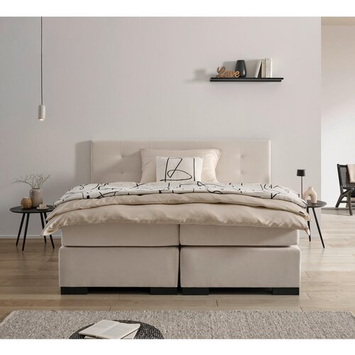 MID.YOU POSTELJA BOXSPRING 180 cm x 200 cm , leseni material krem barve Slike
