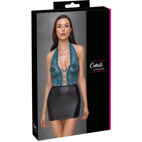 Cottelli - čipkasta sjajna haljina s čipkom (crno-zelena) - XL Cijene