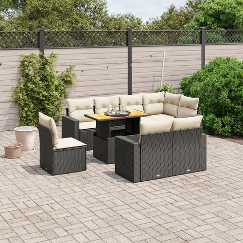 VidaXL 9-dijelni set vrtnih sofa s jastucima crni od poliratana Slike