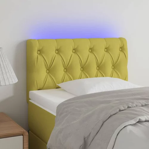 vidaXL LED posteljno vzglavje zeleno 80x7x78/88 cm blago