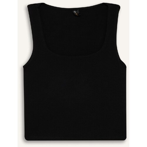 Defacto Slim Fit Slim Cut Square Neck Basic Plain Black Tank Top Slike