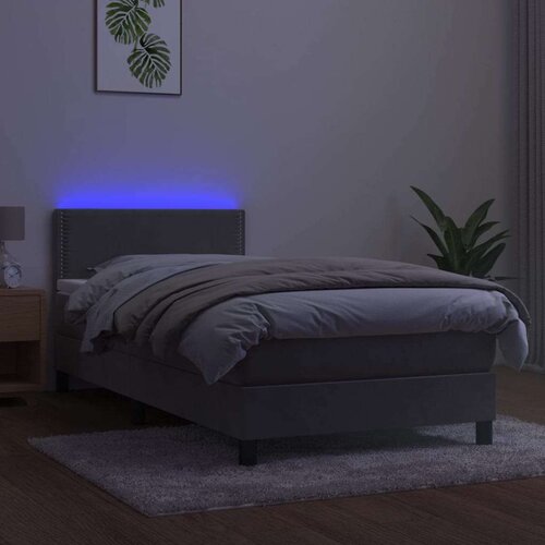  Box spring s madracem LED svjetlosivi 90x190 cm bar&amp;scaron;un Slike