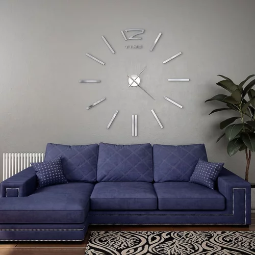  3D zidni sat moderni dizajn 100 cm XXL srebrni
