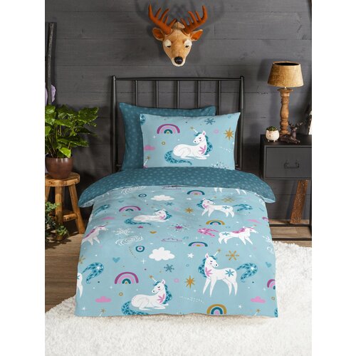 Good Morning Plava flanelska dječja posteljina za krevet za jednu osobu/za produženi krevet 140x220 cm Snowycorn – Cijene