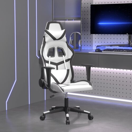 VidaXL Masažni gaming stol belo in črno umetno usnje Slike