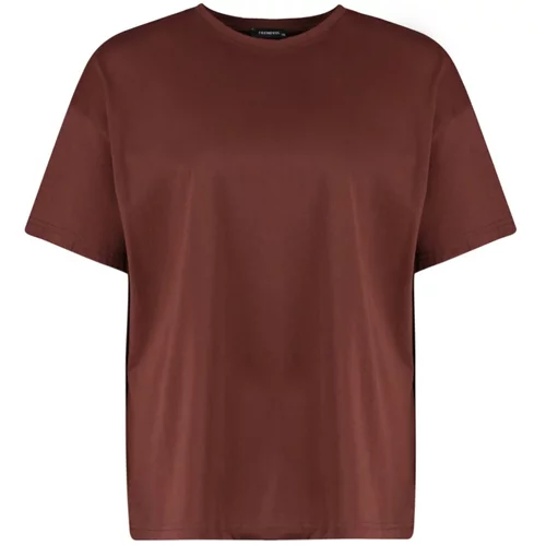 Trendyol Curve Plus Size T-Shirt - Brown - Oversize