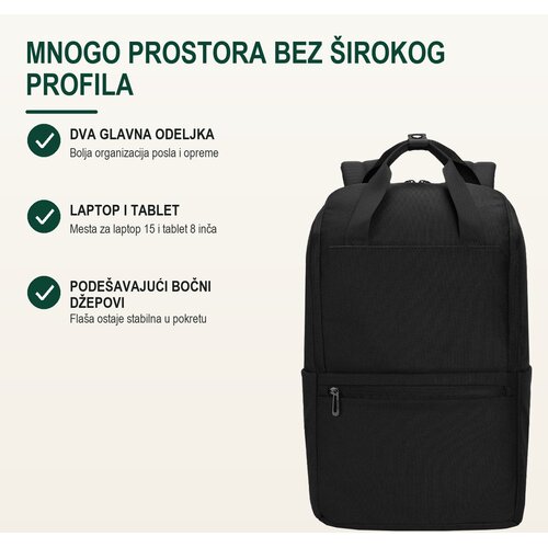Bruno Poslovni ranac Hopper, Dva odeljka, Laptop 15&amp;quot; i tablet 8&amp;quot;, 44.5cm, Crni Slike