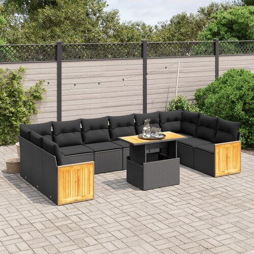 vidaXL 11-dijelni set vrtnih sofa od poliratana s jastucima crni Cijene