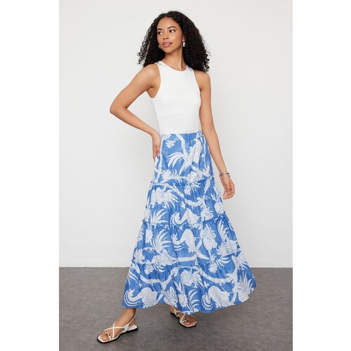 Trendyol Navy Blue Patterned Woven Skirt Slike