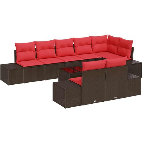 vidaXL Vrtna sedežna garnitura 9 pcs Rjava in rdeča 319 x 154 x 85 cm, (5000020595) Cene