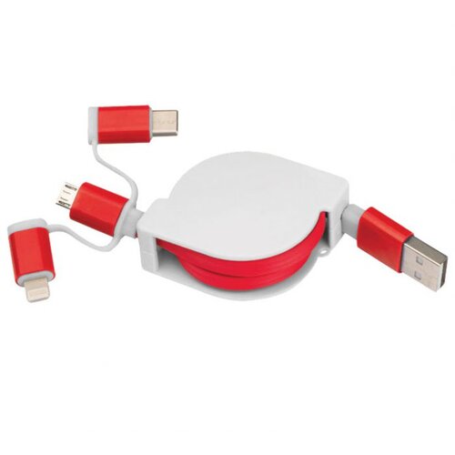 Kabel ZA PUNJENJE UVLAČNI USB SA 3 KONEKTORA MACMA 2165205 CRVENI Cijene