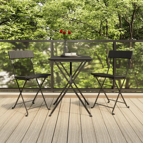 VidaXL 3-dijelni sklopivi bistro set od poliratana crni Slike