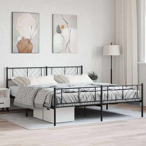 VidaXL Metalni okvir kreveta uzglavlje i podnožje crni 193x203 cm Slike
