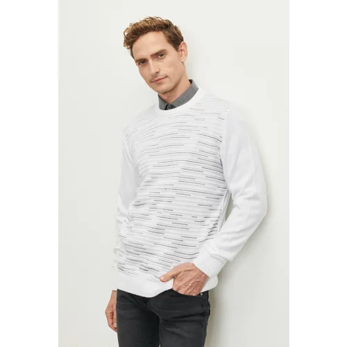 ALTINYILDIZ CLASSICS Men's Bone-Wine Melange Standard Fit Normal Cut Crew Neck Textured Patterned Knitwear Sweater.