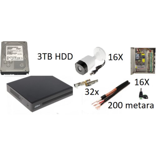  Dahua SET-16 * 16X HAC-B1A21-0360B + DVR18CH + 2xRG59100m sa2x0.75 napajanjem +3T HDD, sa kucistem Cene