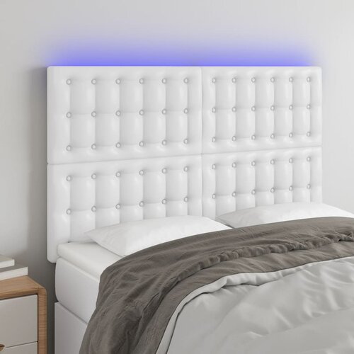 The Living Store LED posteljno vzglavje belo 144x5x118/128 cm umetno usnje - LED Vzglavje, (21659930) Cene