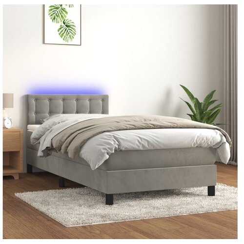  Box spring postelja z vzmetnico LED svetlo siva 80x200 cm žamet Cene