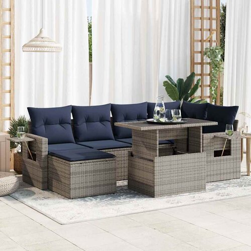  7-dijelni set vrtnih sofa poliratan i bagrem s jastucima sivi Cene