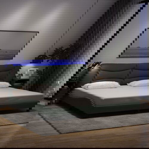  The Living Store Posteljni okvir z LED lučkami temno siv 200x200 cm tkanina - Posteljni Okvir, (21497800) Cene