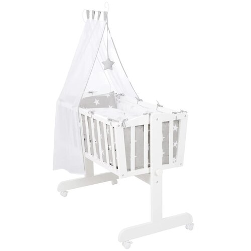 Roba Bijela kolijevka na kotačićima/s baldihanom 40x90 cm Little stars – Cijene