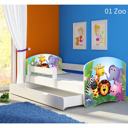  Dječji krevet ACMA s motivom, bočna bijela + ladica 160x80 cm 01-zoo Cene