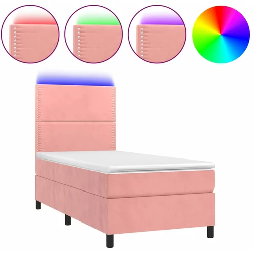 vidaXL Box spring postelja z vzmetnico LED roza 80x200 cm žamet, (20897342)
