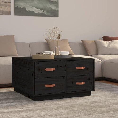 The Living Store Klubska mizica črna 80x80×45 trdna borovina - Klubska Mizica, (21573255) Cene