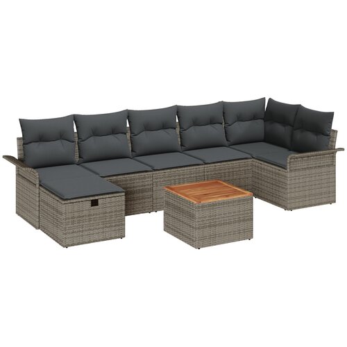 vidaXL 8-delna vrtna sedežna garnitura z blazinami siva Poly Rattan, 2-sedežna vrtna sedežna garnitura z shrambo in blazinami siva Poly Rattan Cene