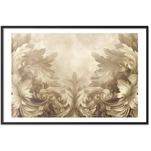  Plakat - Carved Ornaments in Sepia Shades 90x60 Crni okvir s margom Cene