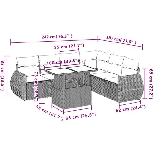 VidaXL 7-dijelni set vrtnih sofa od poliratana s jastucima bež Slike