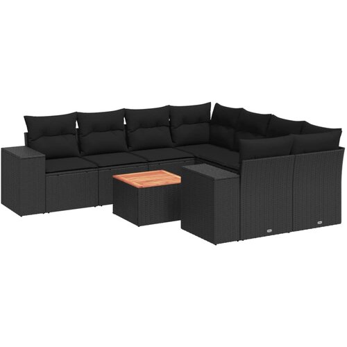 Maison Chic Seti vrtnega pohištva - Vrtna garnitura - Vrtni pohištvo set 9-delna z blazinami črn poli ratan, (21808764) Cene