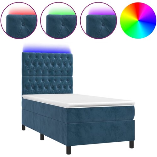 Maison Chic Box spring postelja - Vzmetna postelja z vzmetnico LED temno modra 80x200 cm žamet SL21702, (21900870) Slike