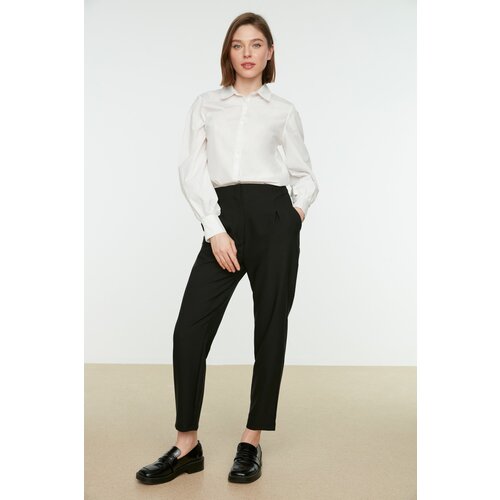 Trendyol Black High Waist Pleated Woven Trousers Cene