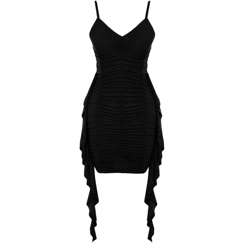 Trendyol Black Fitted Knitted Draped Dress