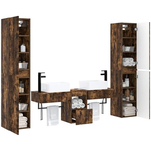  Set namje&amp;scaron;taja za kupaonicu 5 kom. Dimljeni hrast Smeđa 33 x 34.5 x 160 cm Slike