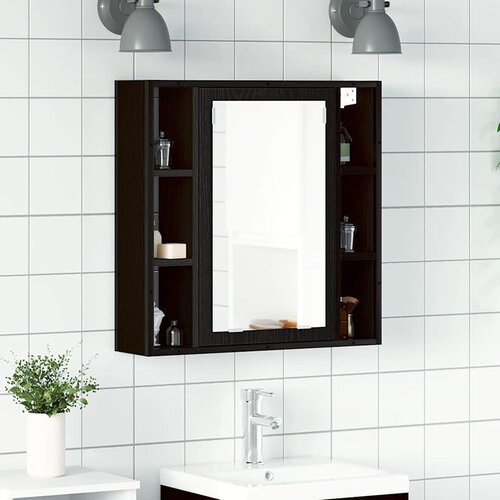 VidaXL Ormarić za kupaonsko ogledalo crni hrast 60x16x60 cm, inženjerski drvo Slike