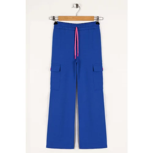 zepkids Girls' Sax-colored sweatpants with cargo pockets and wide legs.