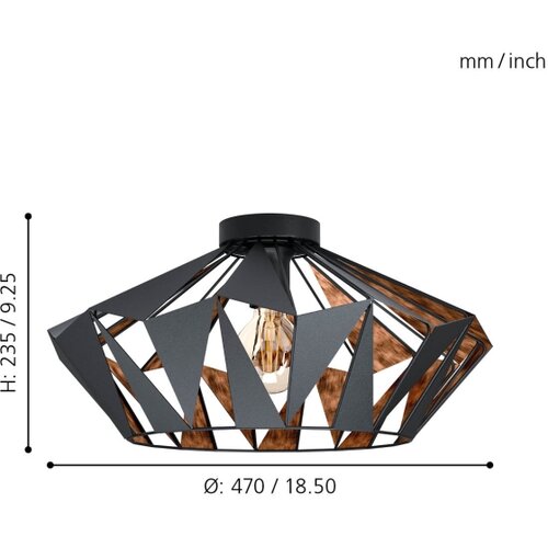 Eglo Okrugla stropna svjetiljka Carlton 6 (60 W, &amp;Oslash; x V: 47 mm x 23,5 cm, Crne boje, E27) Slike
