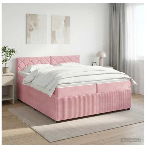  boxspring postelja z vzmetnico, žamet, roza, 200&times;200 cm Cene