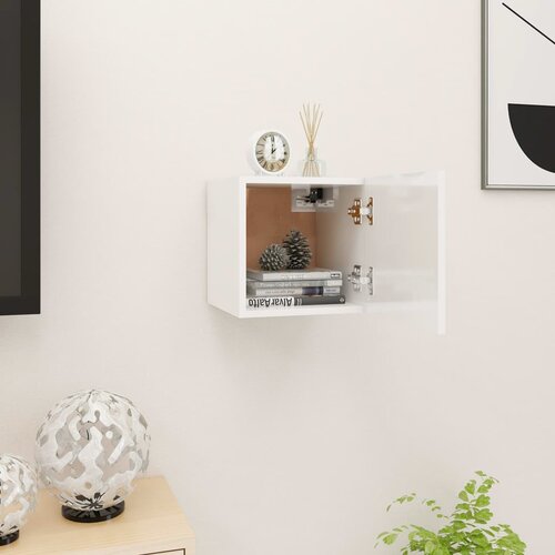 The Living Store Stenska TV omarica visok sijaj bela 30,5x30x30 cm - TV Omarica, (21376000) Cene