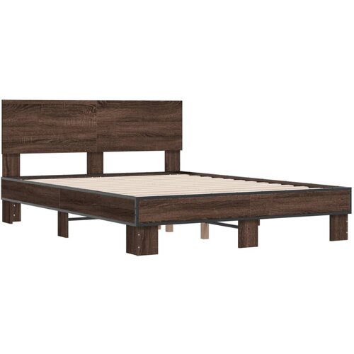 vidaXL Posteljni okvir rjav hrast 135x190 cm inženirski les in kovina, (21151855) Cene