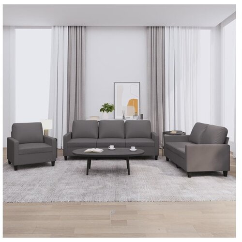 VidaXL 3-dijelni set sofa s jastucima sivi od umjetne kože Slike